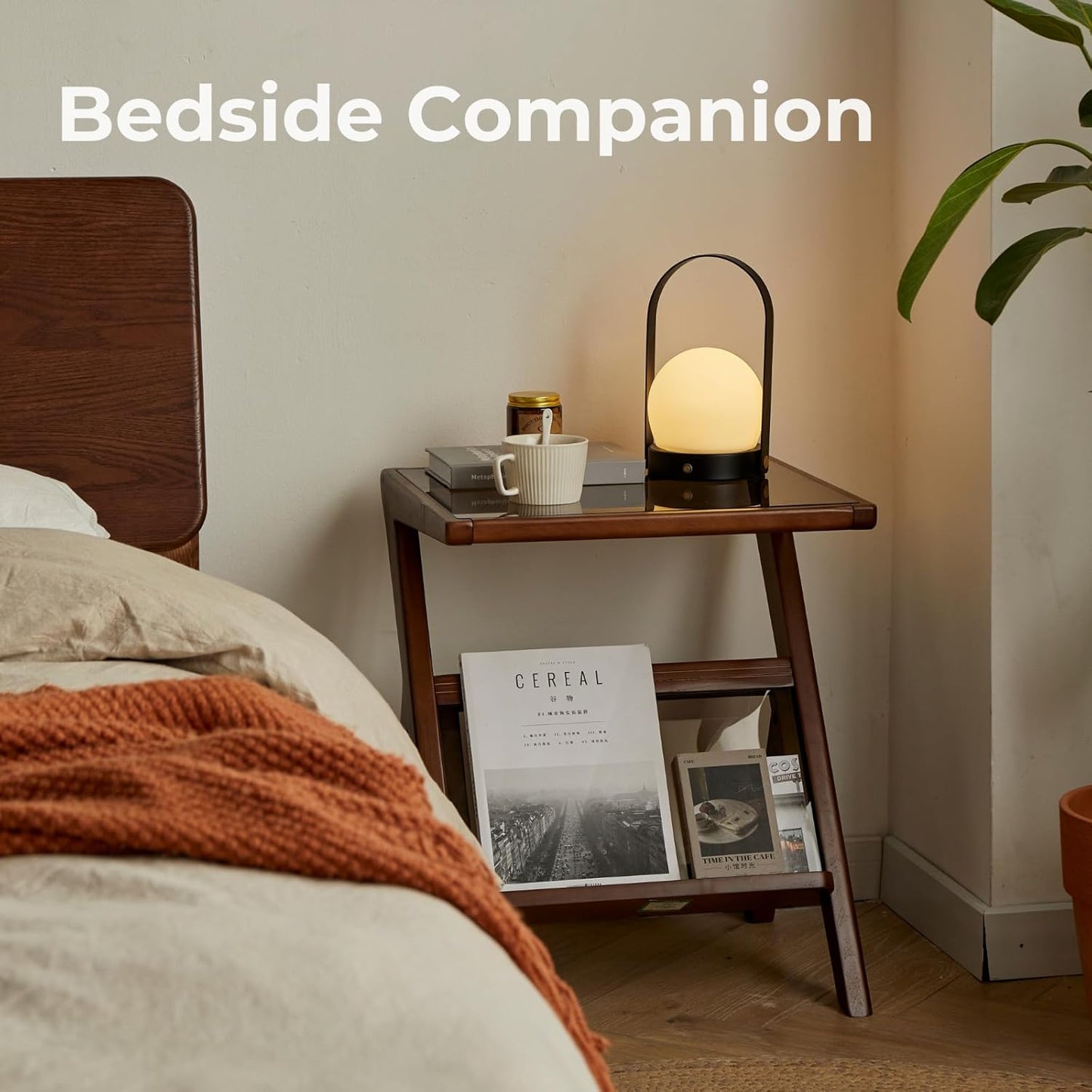 Z 形木质边桌,带可拆卸玻璃台面(胡桃木)