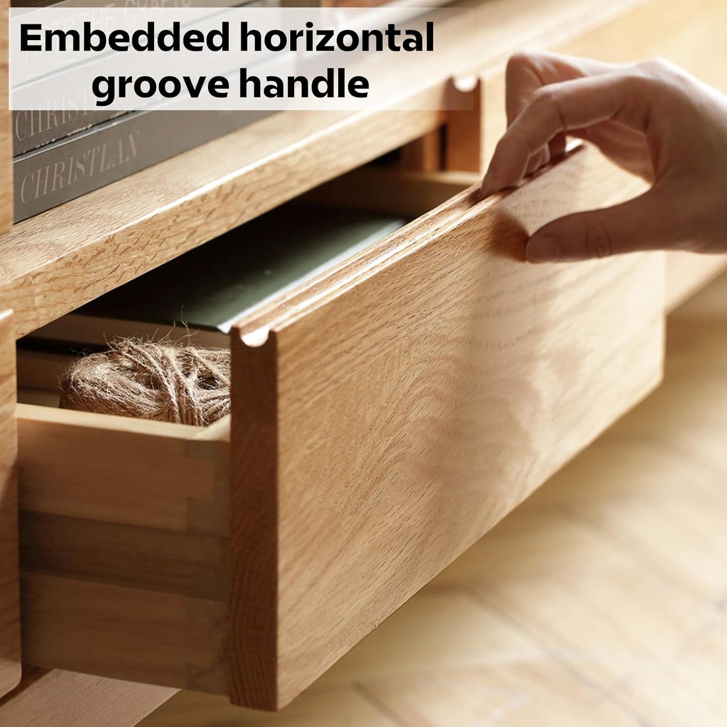 100%实木电视柜,带大储物空间(自然色)