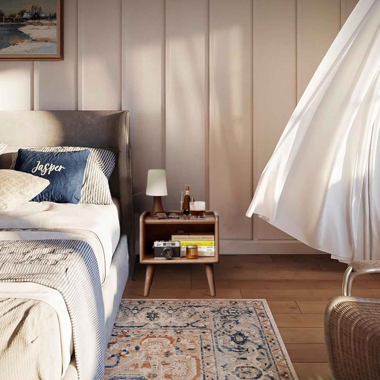 100% 实木床头柜,小床头柜(自然色/胡桃木色)