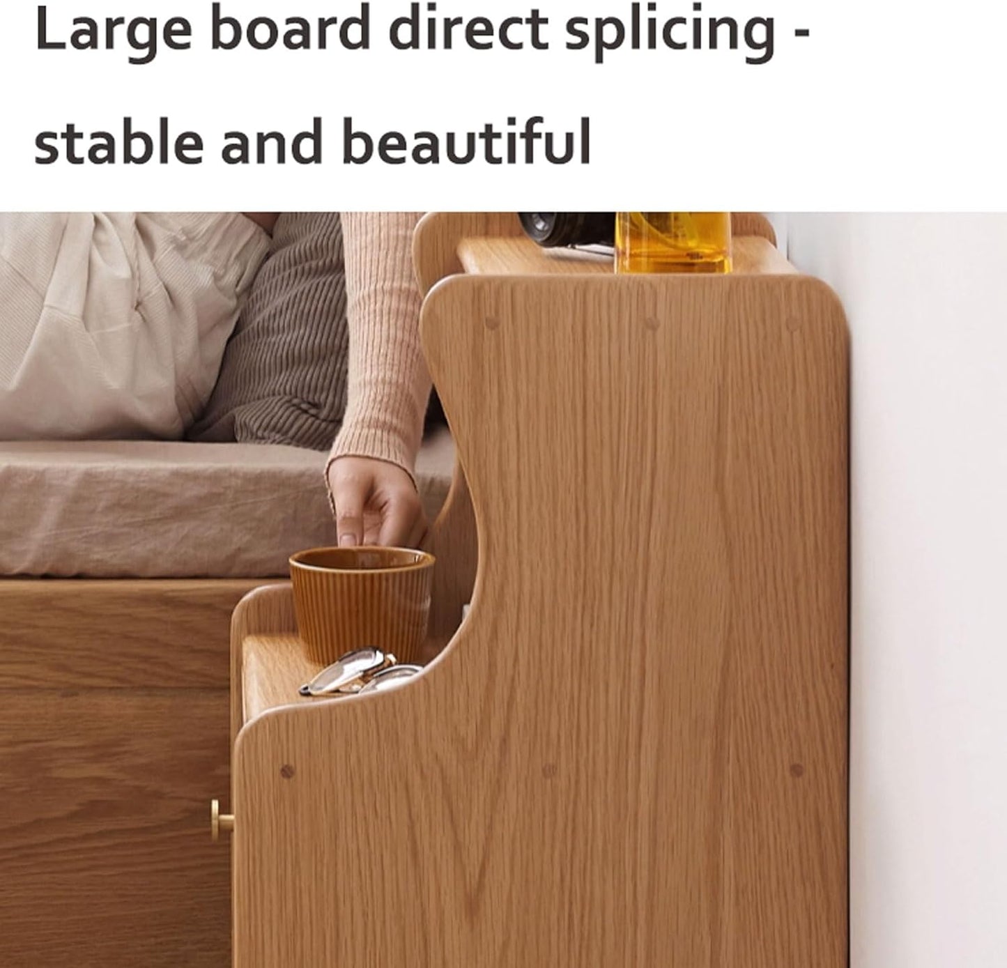 100% 实木床头柜 三隔间床头柜 边桌(自然色/胡桃木色)