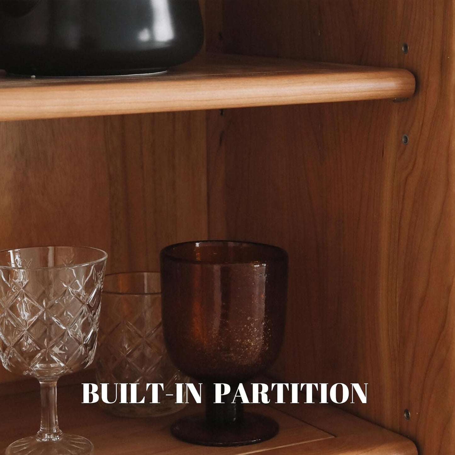 100% 实木玻璃储物柜/书柜(自然色)