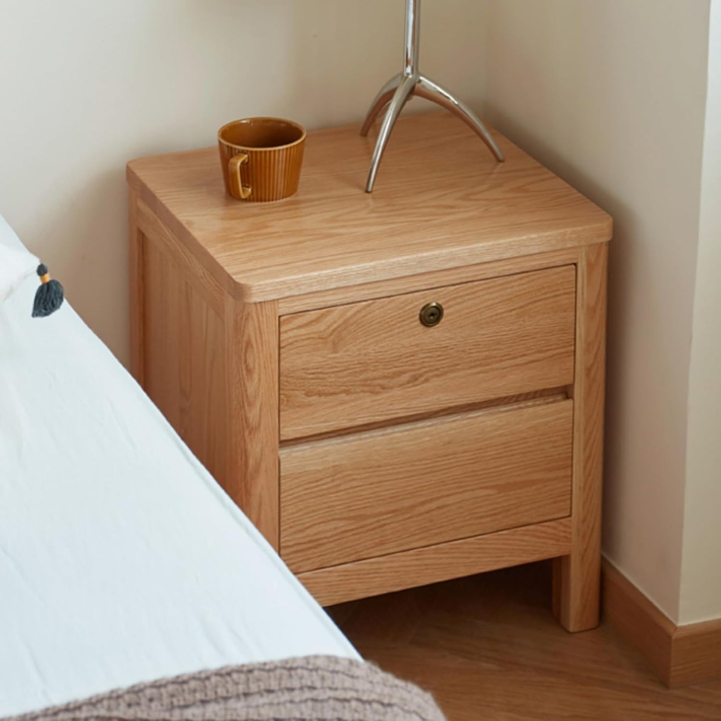 100% 实木床头柜 锁定设计 现代简约床头柜(自然色)