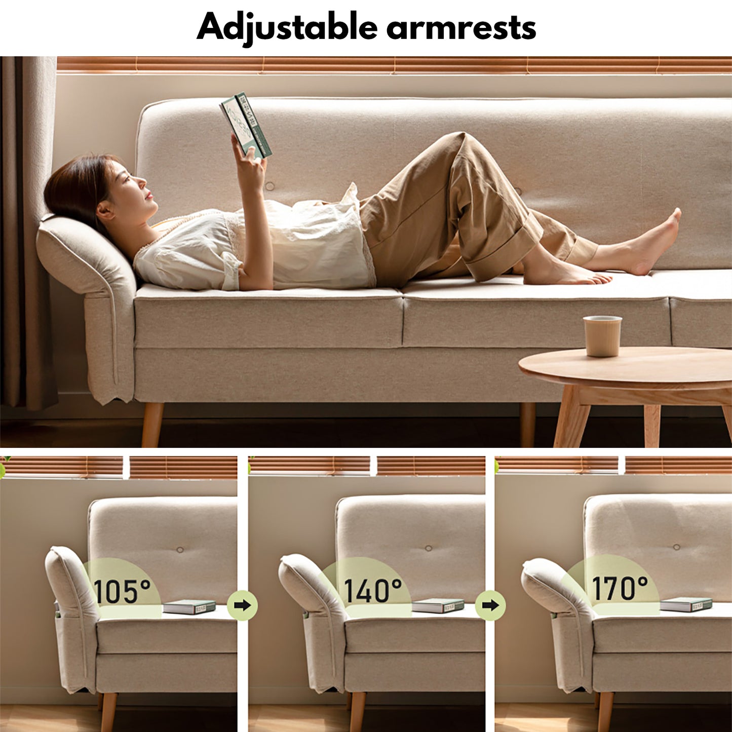 Scandinavian 3-Seater Sofa Bed - Space-Saving Foldable Design with Washable Linen & Solid Wood Frame