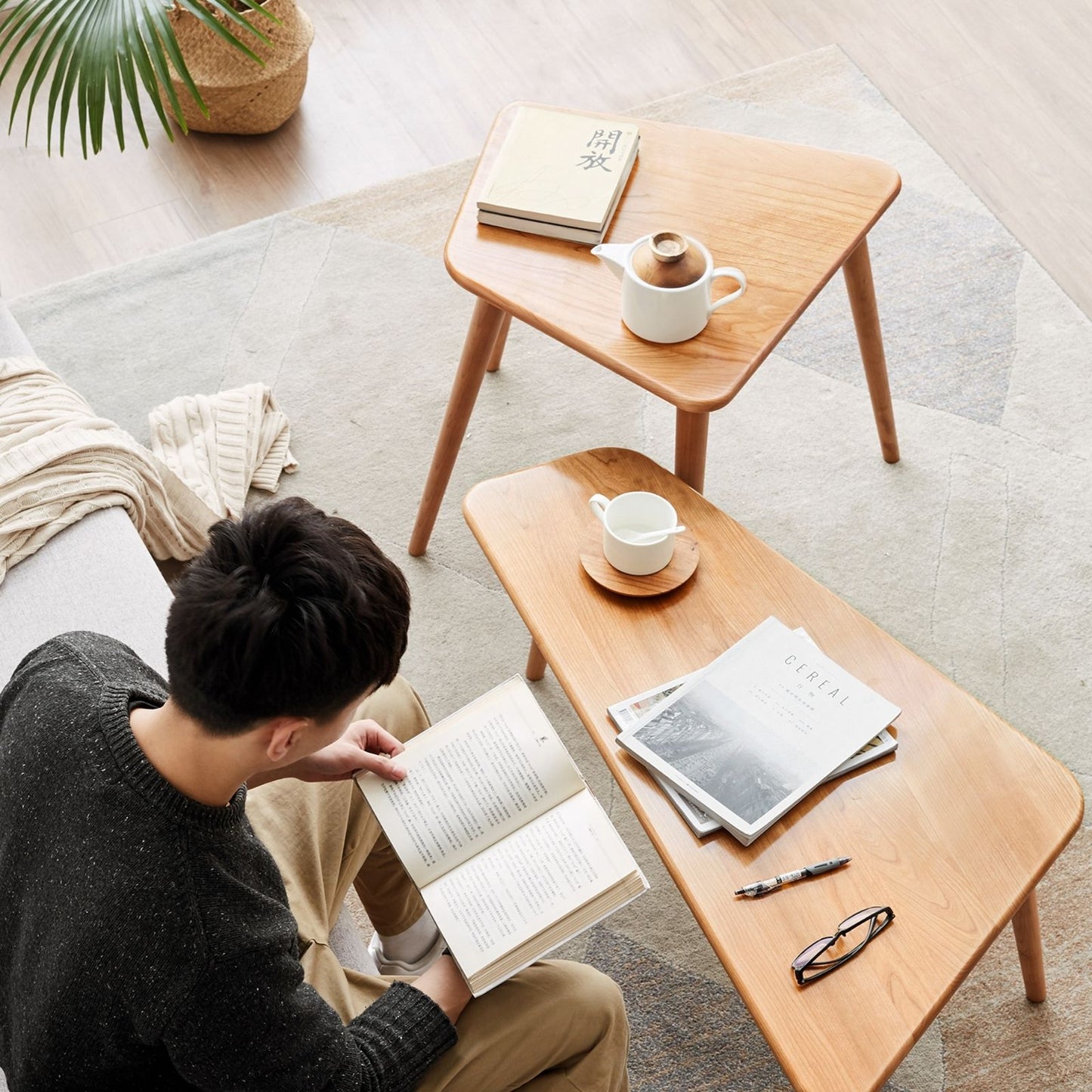 100%北美樱桃木实木边桌天然木色(22.04"×25.59"×21.25")