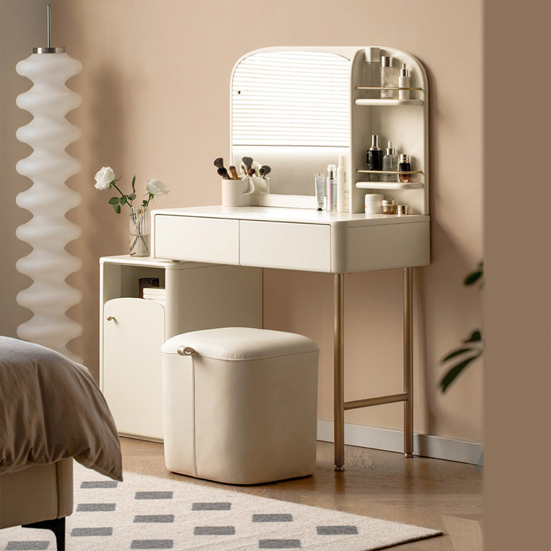 可伸缩实木化妆台,带化妆镜和收纳架(米色)