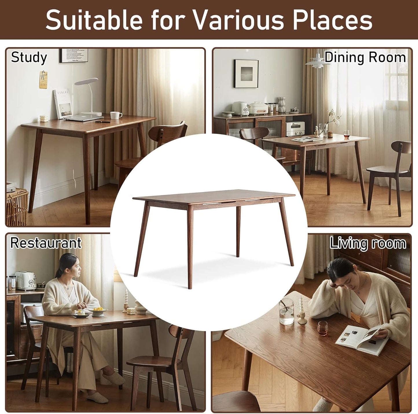 100% 实木餐桌 小长桌(胡桃木)