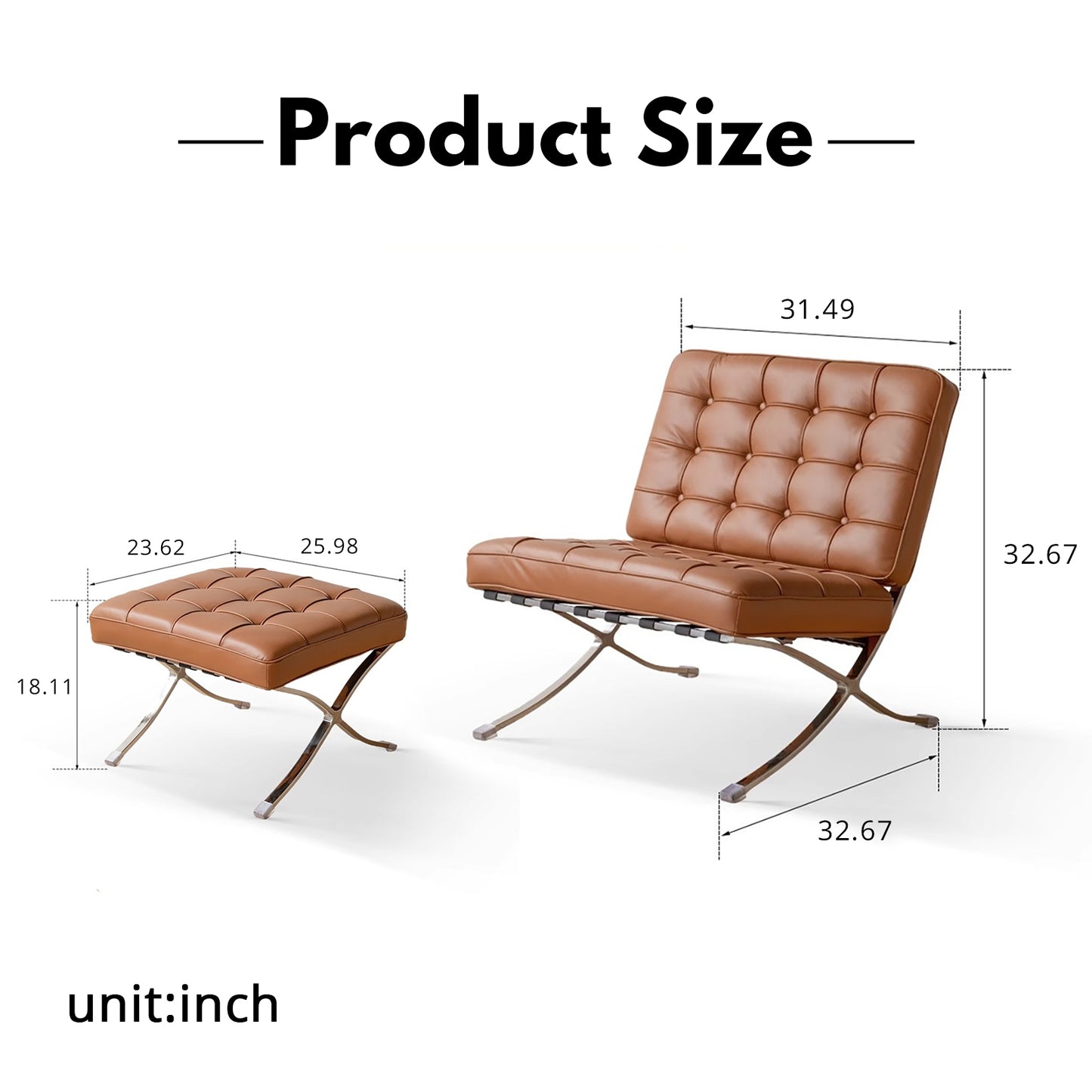 Barcelona-Style Leather Lounge Chair - Bauhaus-Inspired Design with Full-Grain Hide & Steel Frame