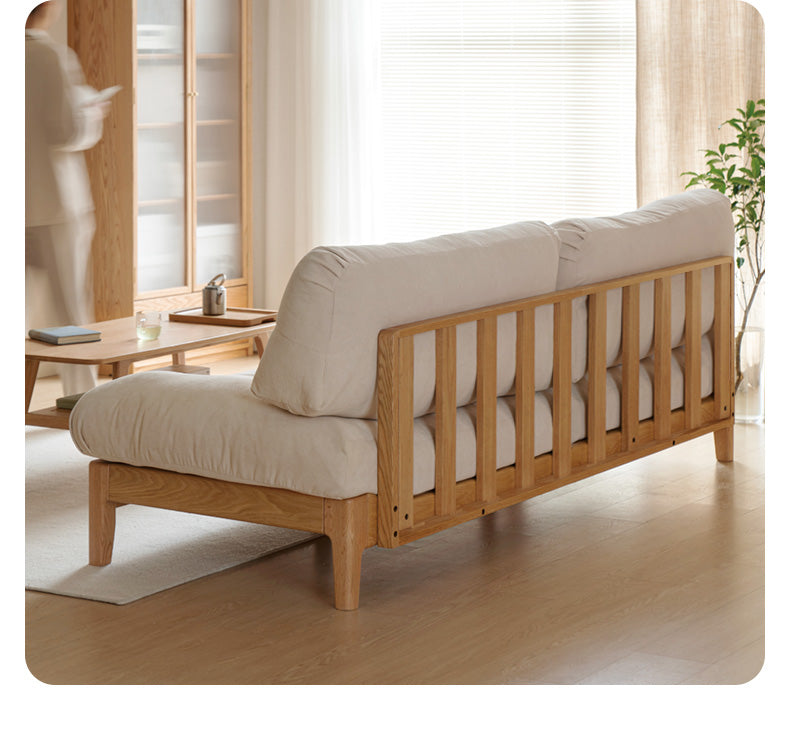 Modern Minimalist Solid Wood Sofa – Oak Living Room Down Sofa for Small Spaces in White Cloud Design