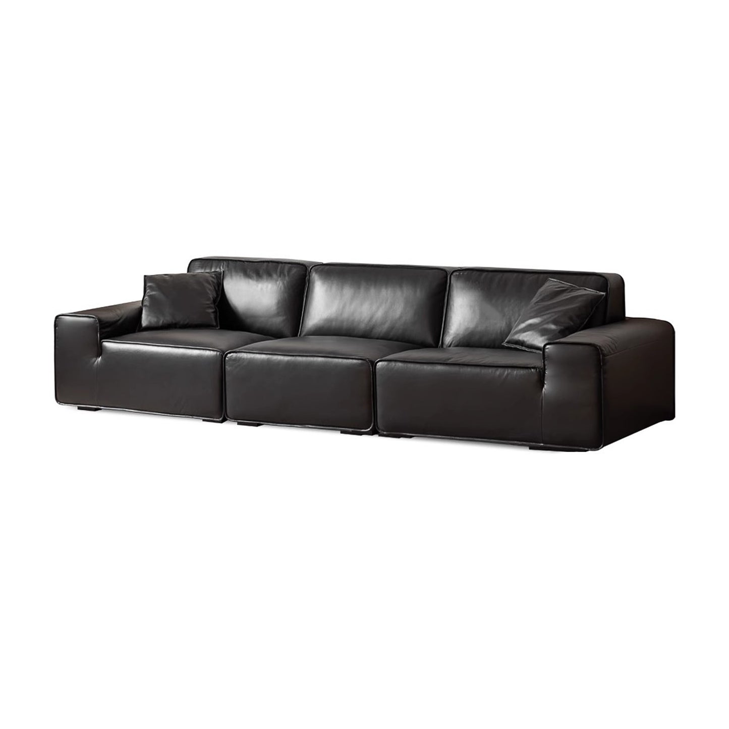 Big Black Leather Sofa, Genuine Top-Grain Cowhide, Feather Cushioning, for Small Living Rooms, with Extra Large Seat, Easy for Tall Users to Sit Up