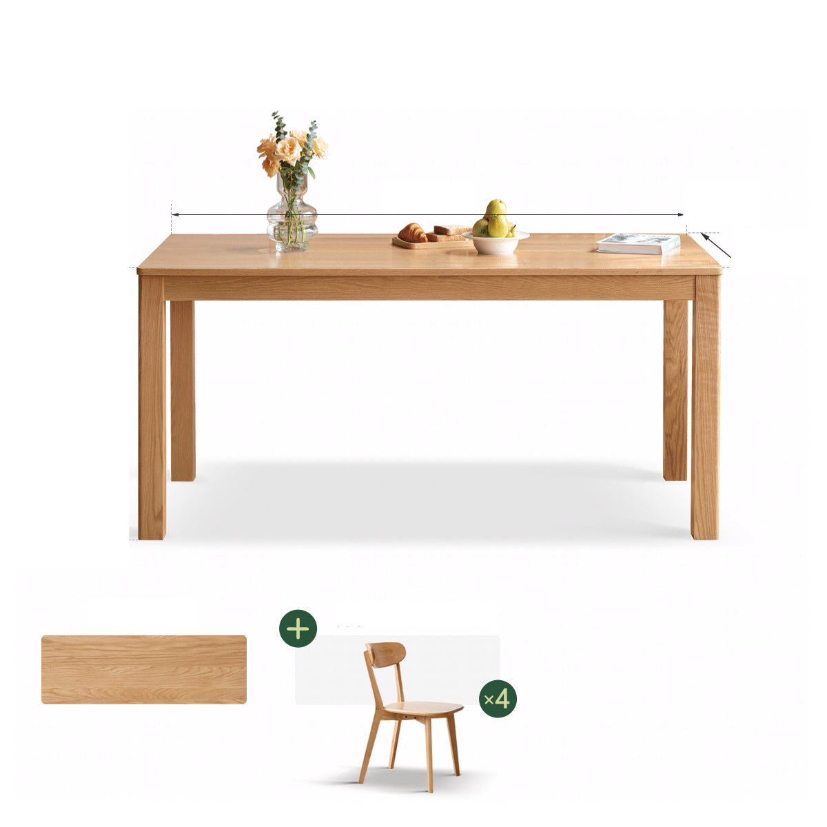 100%实木简约餐桌椅套装(自然色)