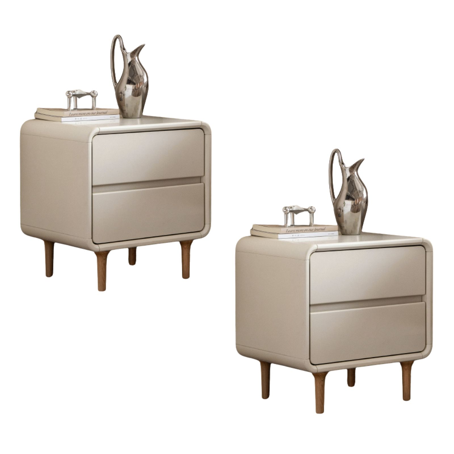 带两个抽屉的床头柜/边桌(白色)-LD