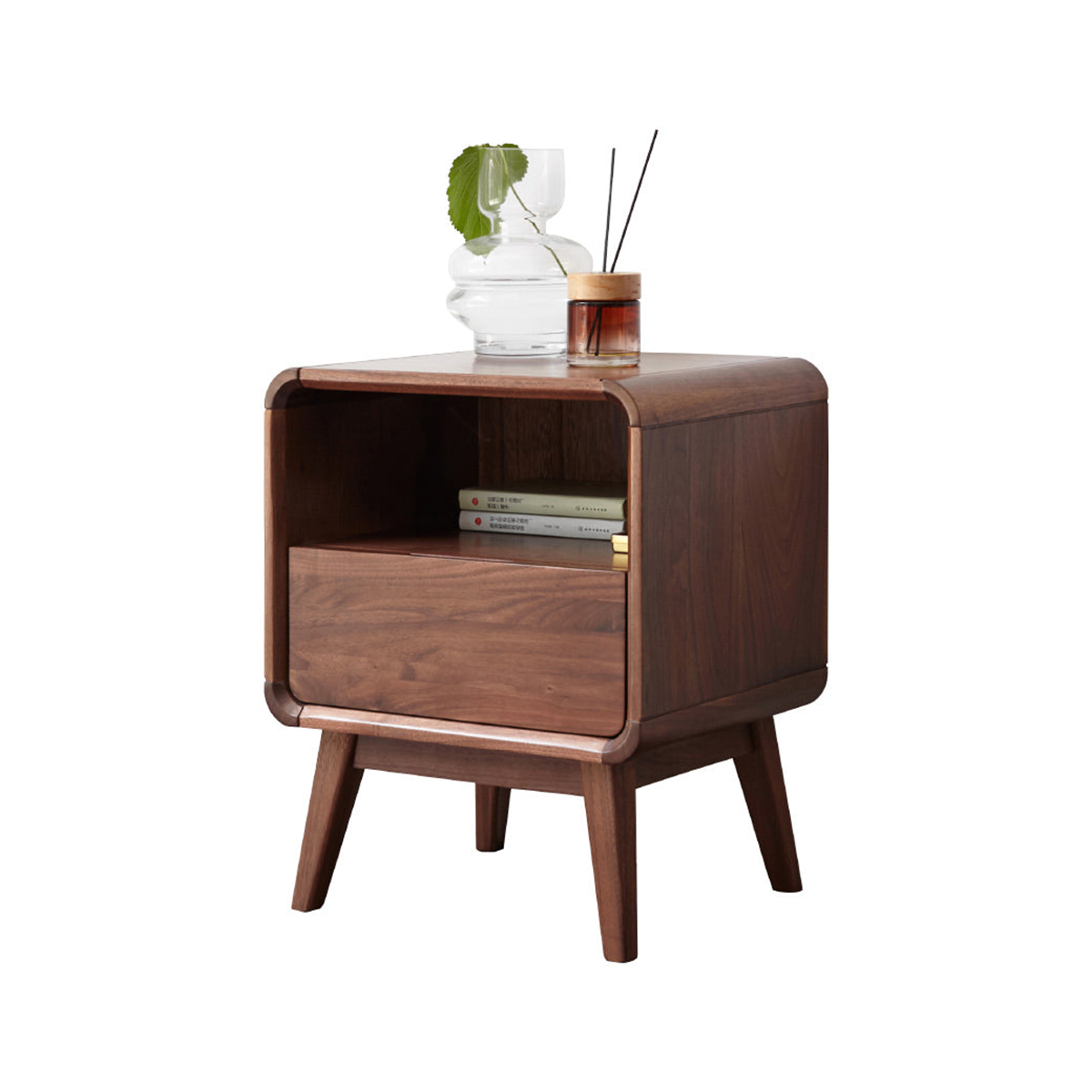 100% 实木床头柜 带抽屉 (自然色)