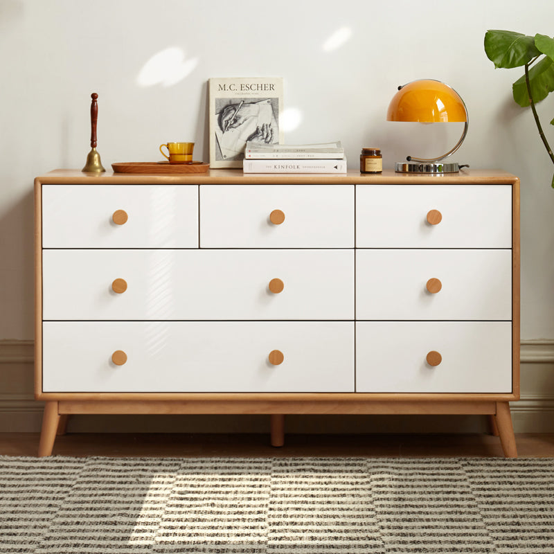 100% 实木储物柜,带 7 个抽屉(自然色)