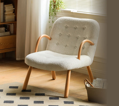 Nordic Shearling Accent Chair - Solid Beech Wood Lounge Chair with Plush Removable Cushion