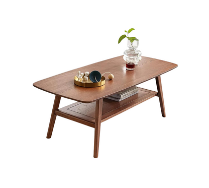 100% Oak Solid Wood Coffee Table with Storage Shelf Rectangle Natural / Walnut (31.49"/ 39.37"/ 47.24")