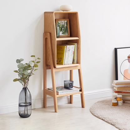 100% Solid Oak Wood Display Rack, Side Table Open Storage (Natural)