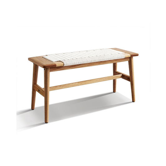 100% Solid Oak Wood Bench Hand Woven Bench (Off-White / Natural)