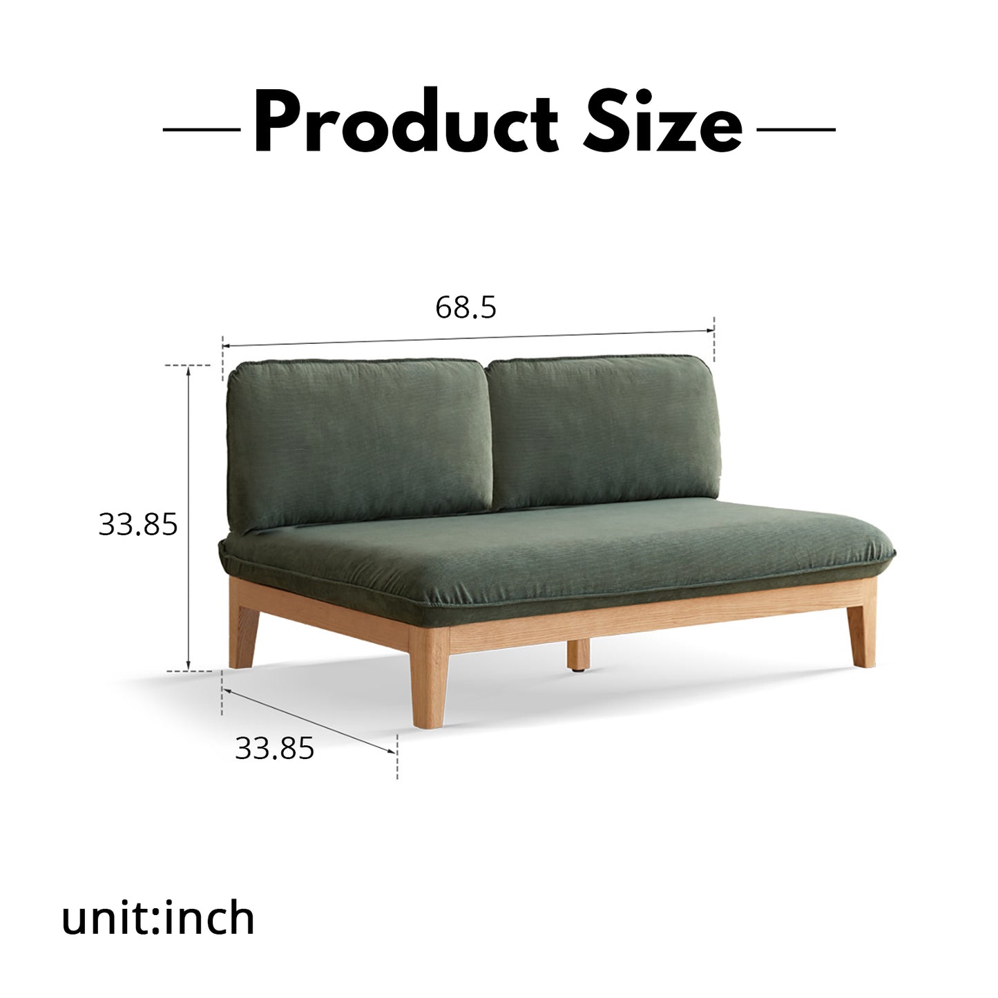 Solid Wood 3-Seater Sofa - Modern Armless Design with Washable Linen Fabric