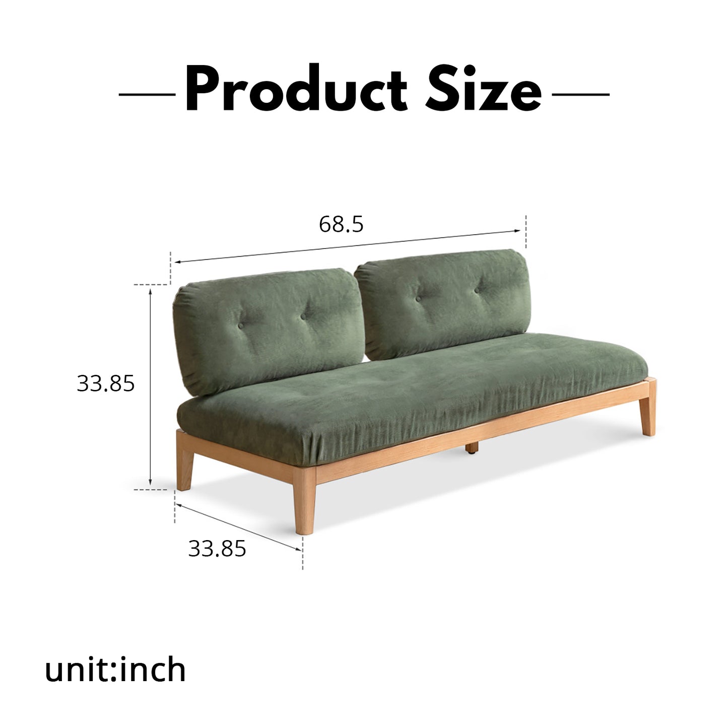 Solid Wood 3-Seater Sofa - Modern Armless Design with Washable Linen Fabric