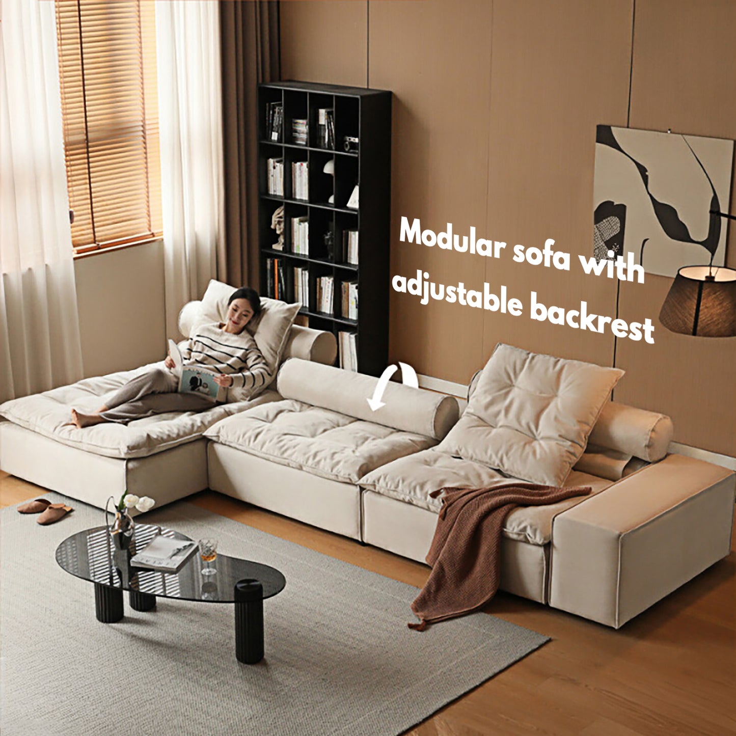 French Crème Modular Sofa - Ultrasuede Sectional with Goose Down & Solid Wood Frame