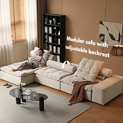 French Crème Modular Sofa - Ultrasuede Sectional with Goose Down & Solid Wood Frame