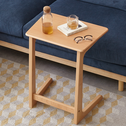 100% Solid Wood C-shaped Side Table for Small Spaces (Natural)