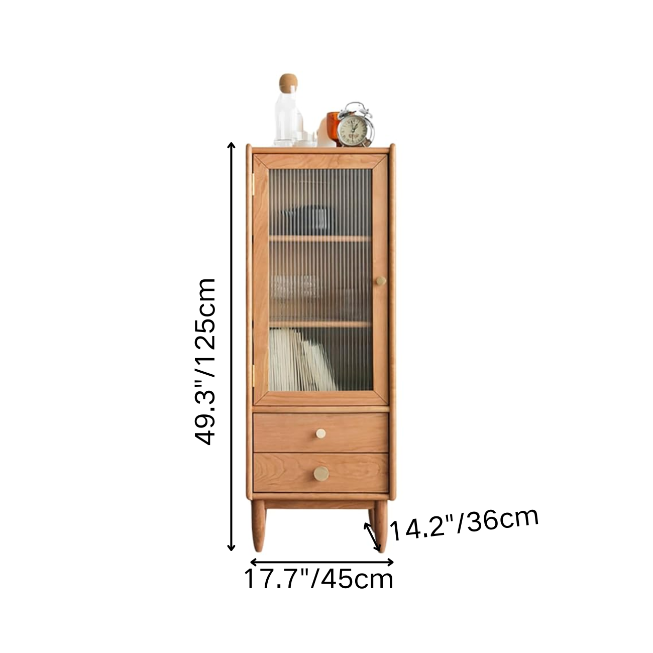 100% Solid Wood Storage Cabinet with Glass Doors and Drawers (Natural)