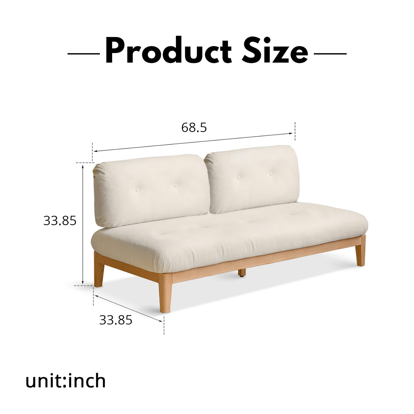 Solid Wood 3-Seater Sofa - Modern Armless Design with Washable Linen Fabric