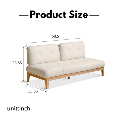Solid Wood 3-Seater Sofa - Modern Armless Design with Washable Linen Fabric