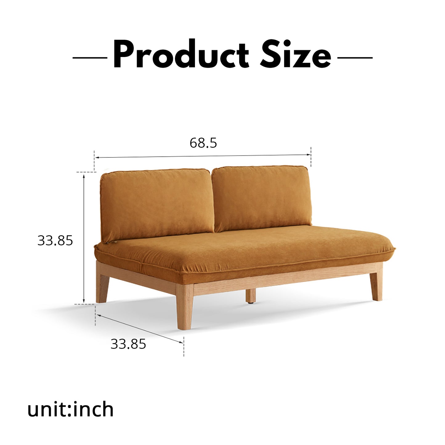 Solid Wood 3-Seater Sofa - Modern Armless Design with Washable Linen Fabric
