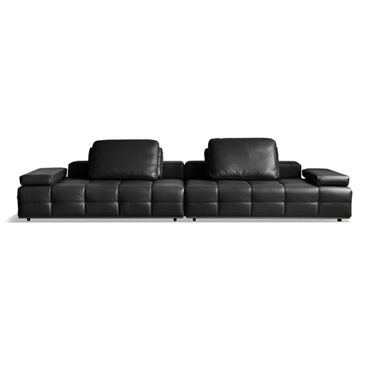Lawrence Italian Minimalist Black Leather Sofa – Premium Top-Grain Crumple Leather
