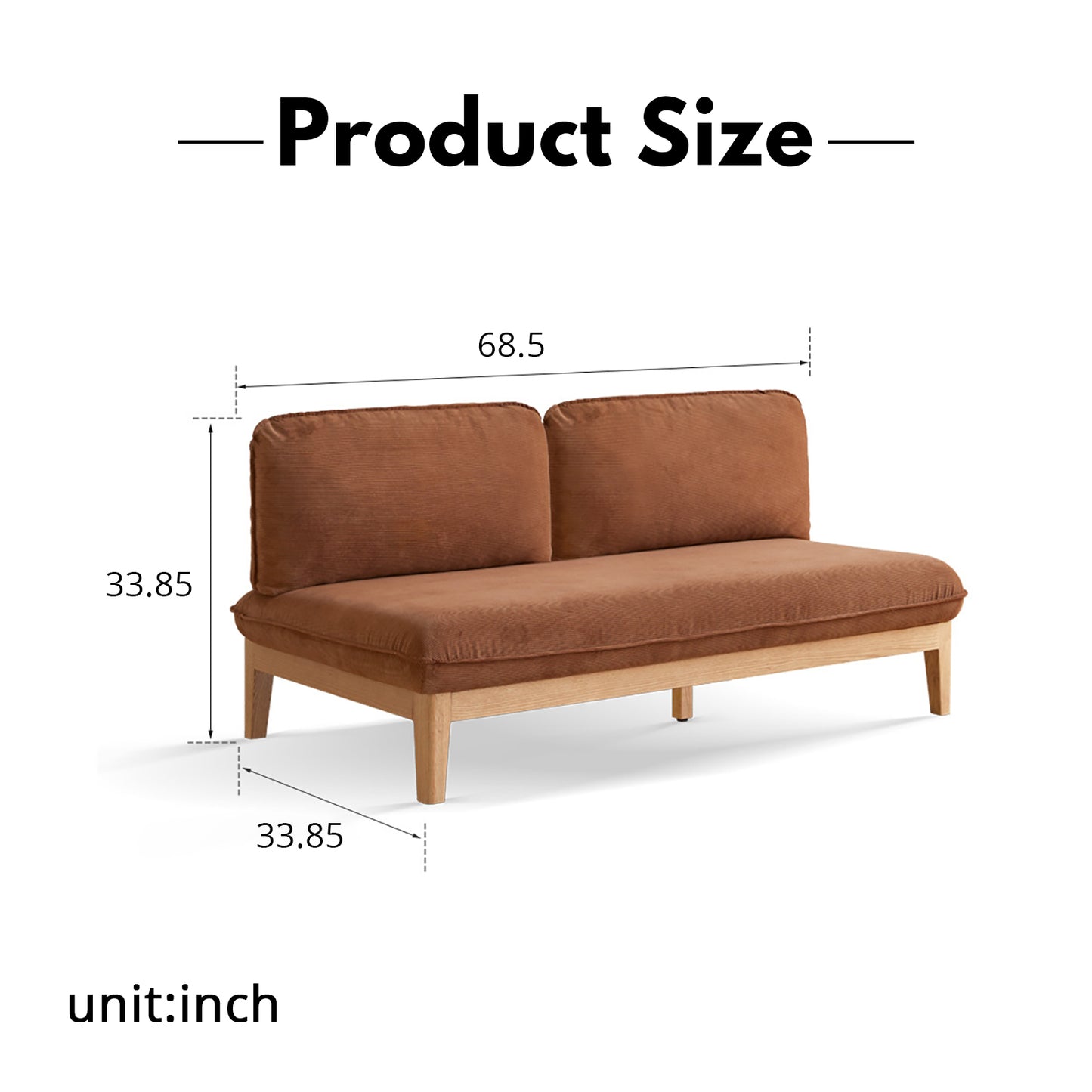 Solid Wood 3-Seater Sofa - Modern Armless Design with Washable Linen Fabric