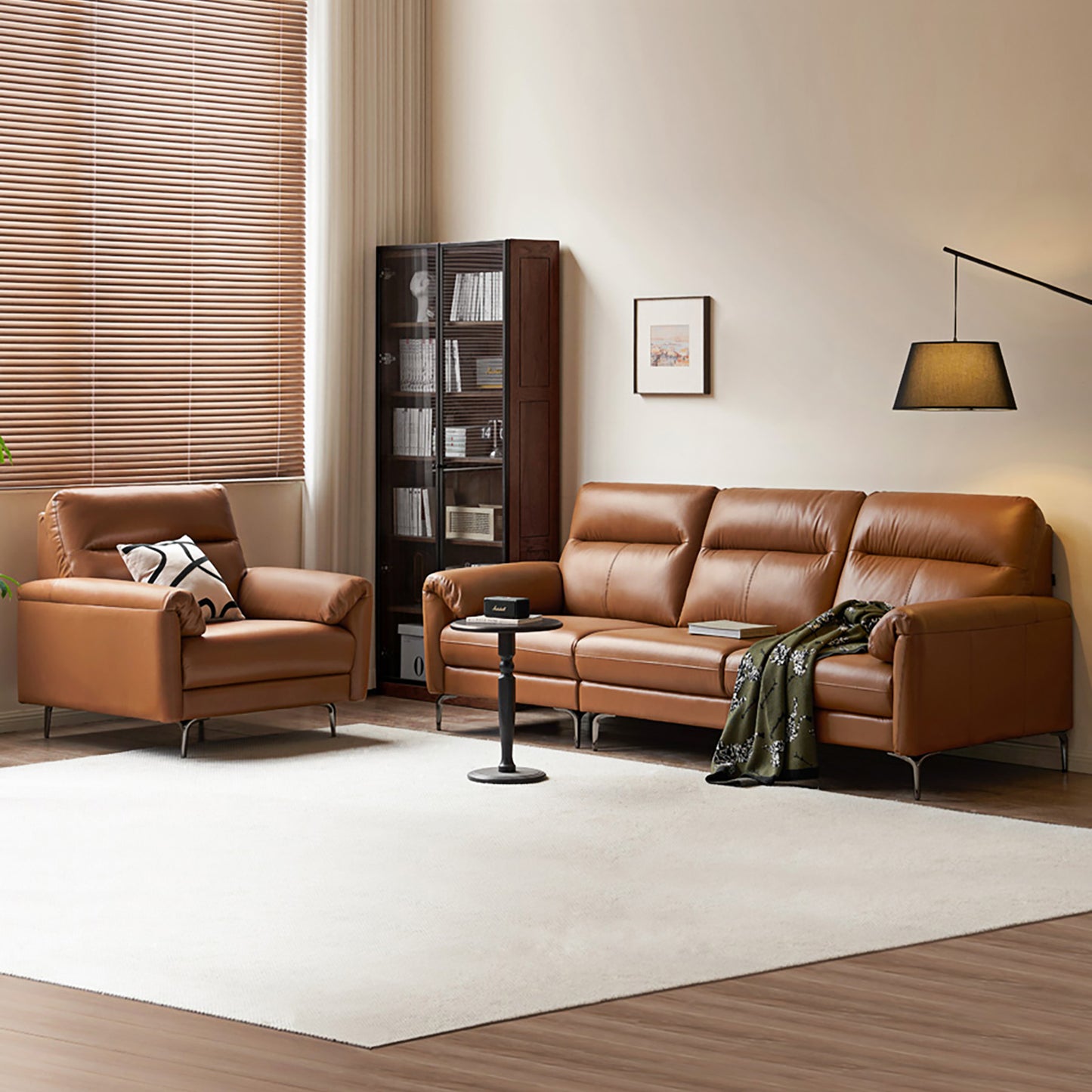 Italian Minimalist Genuine Leather Sofa – Modern Luxury Top-Grain Cowhide for Home Living