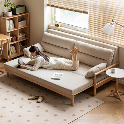 Oak Convertible Sofa Bed - Space-Saving Japanese Design with Washable Fabric & Solid Wood Frame