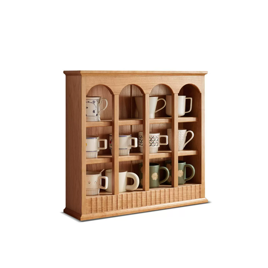 Cherry Wood Shot Glass Display Case Arch-Shaped Lego Display Case Bottom Wave Shape (Natural)