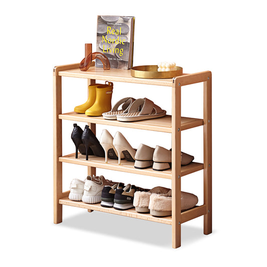 100% Solid Wood Shoe Rack 4-Tier, Closet Shoe Storage （Natural）