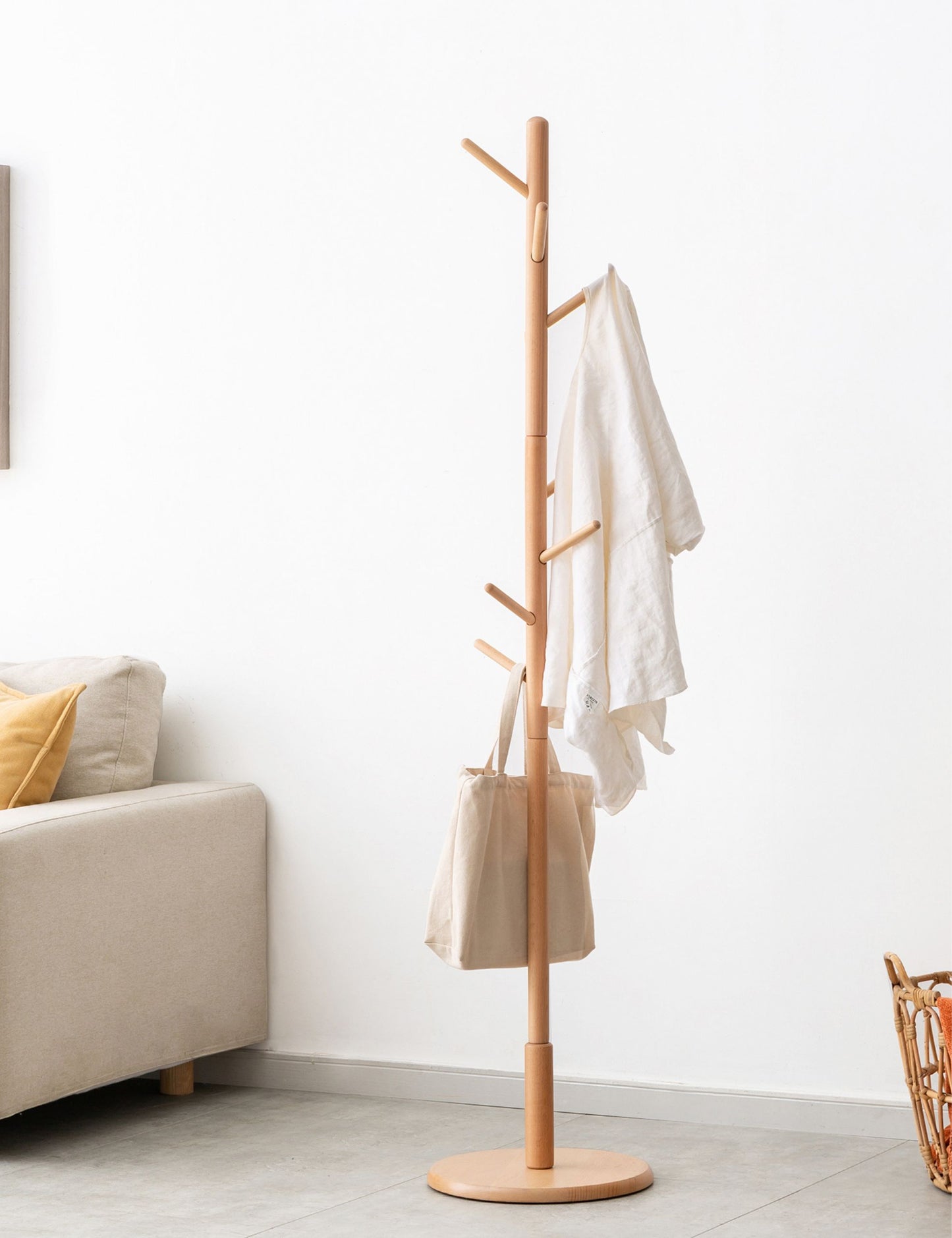 100% Solid Beech Wood Coat Rack Natural Wood Color（67"×15"）