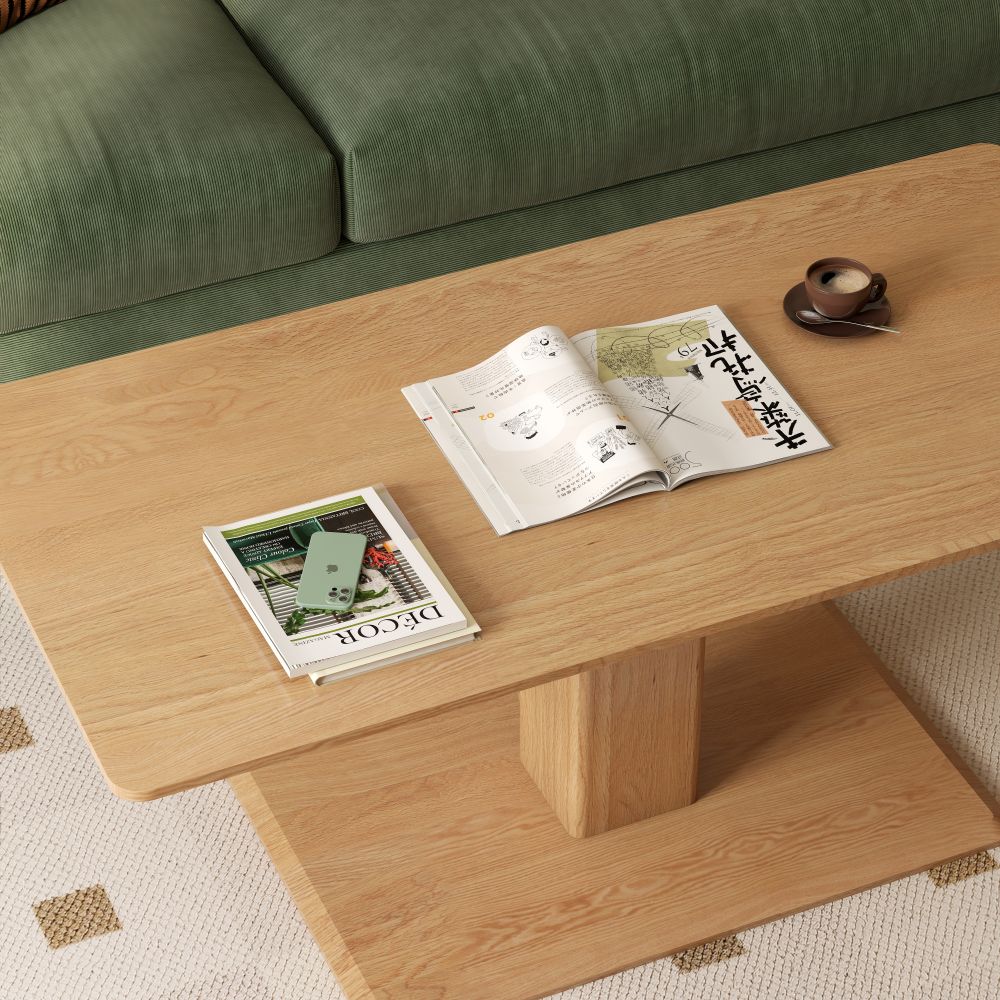 100% Solid Wood Elevated Coffee Table (Natural)