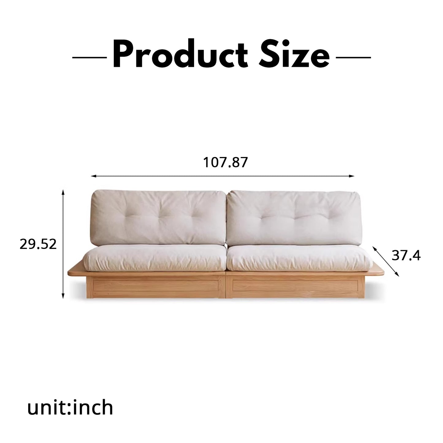 Solid Wood Fabric Sofa – Modern Minimalist Oak Storage Sofa for Small Living Rooms
