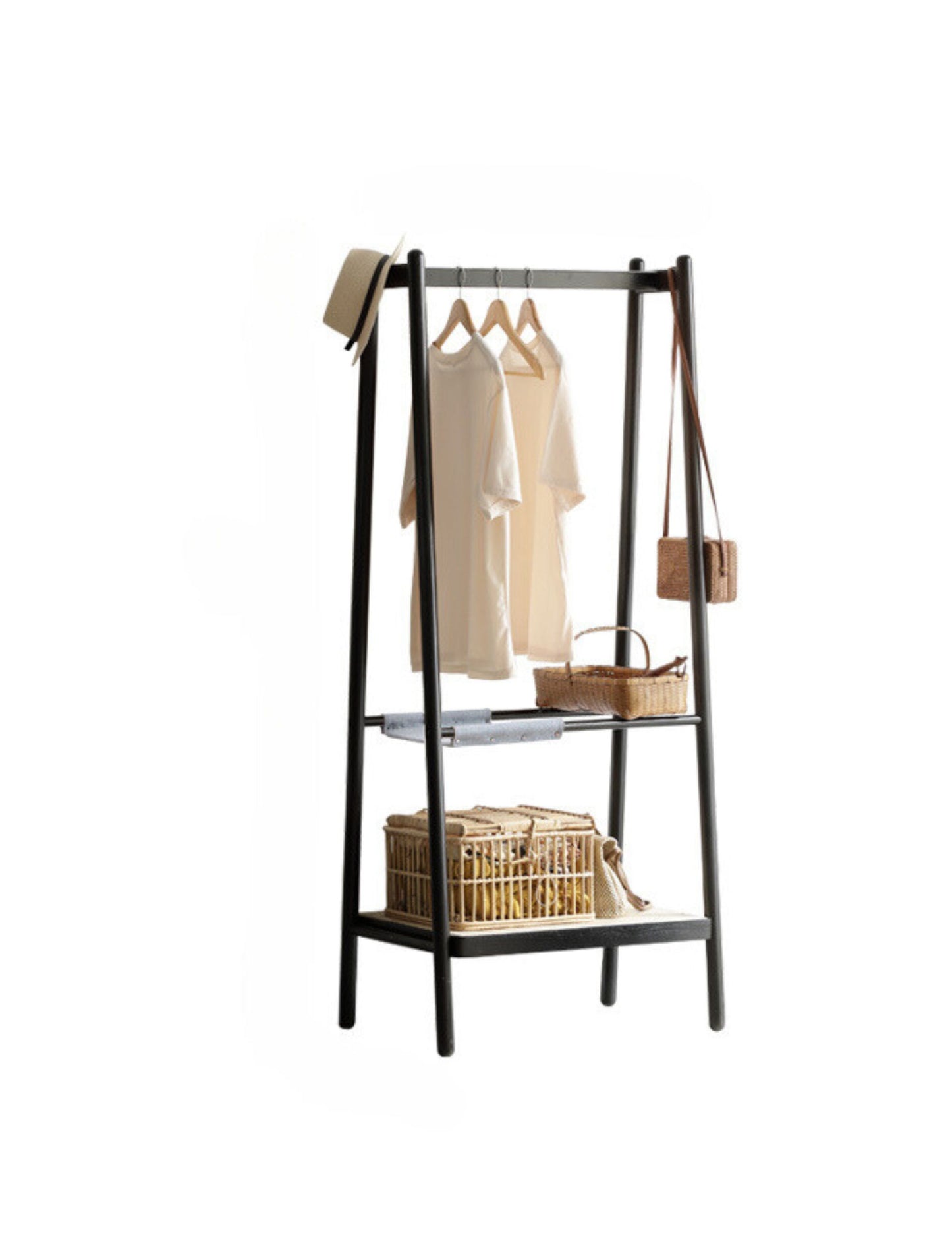 100% Solid Oak Clothes Rack （Black）