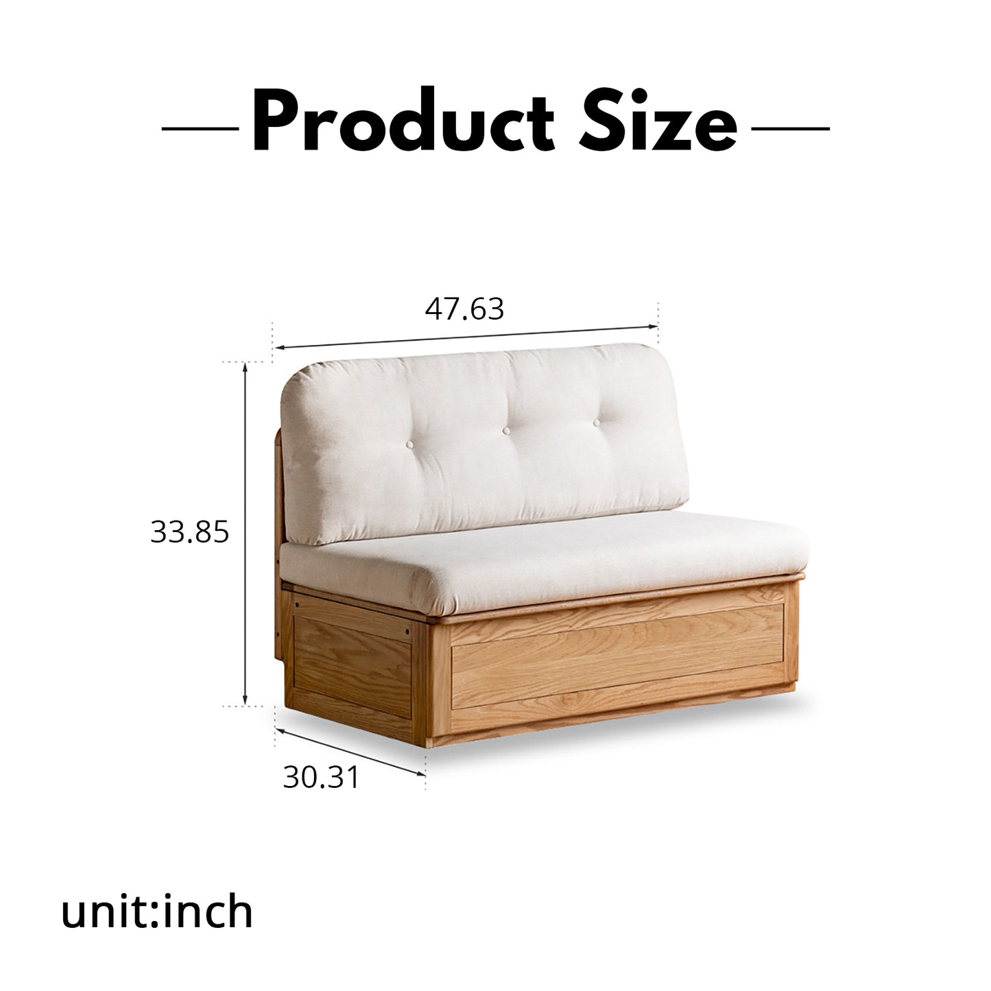Oak Storage Bench Sofa - Space-Saving Design with 7 Cu.Ft Hidden Compartment