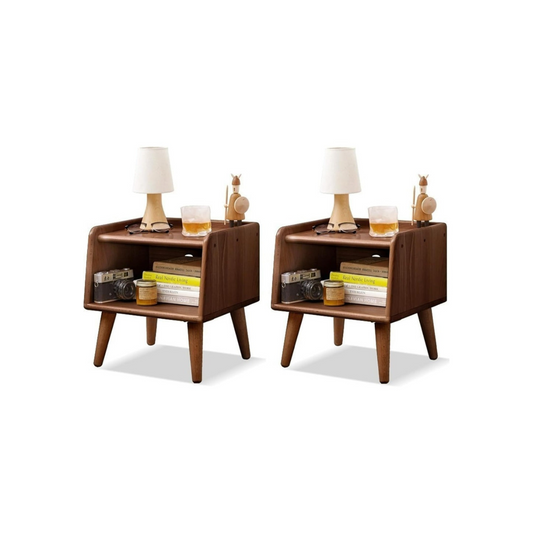 2 PCS 100% Solid Oak Wood Nightstand (Walnut)