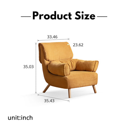 Retro Corduroy Lounge Chair - Compact U-Arm Design with Solid Beech Wood Base
