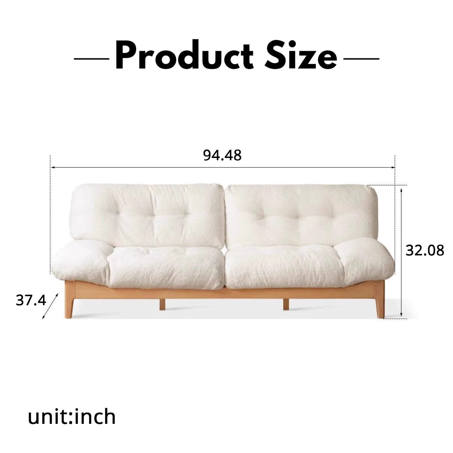 Modern Minimalist Solid Wood Sofa – Oak Living Room Down Sofa for Small Spaces in White Cloud Design