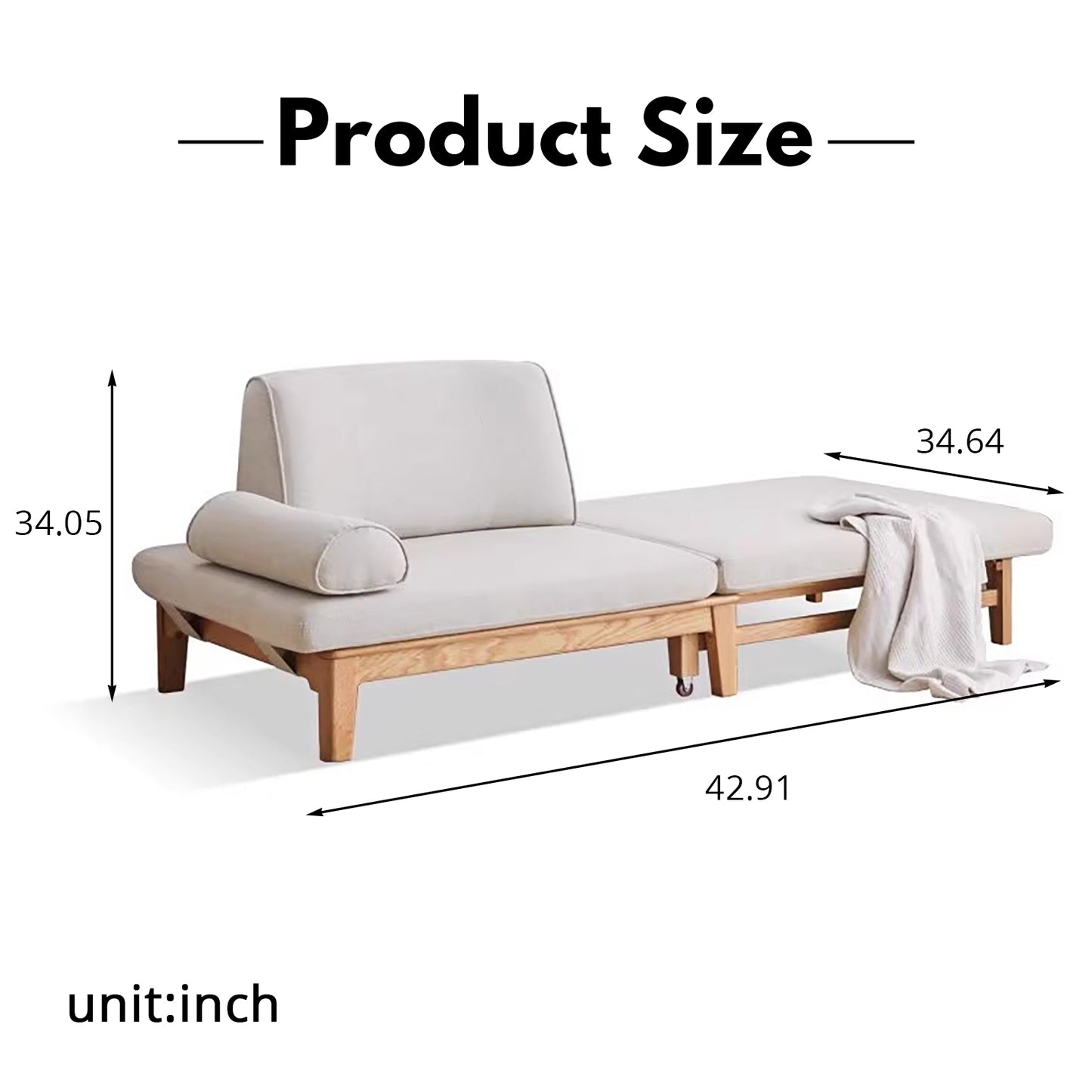 Title: Solid Wood Convertible Sofa Bed - Space-Saving Fold-to-Bed Design with Organic Linen & Oak Frame