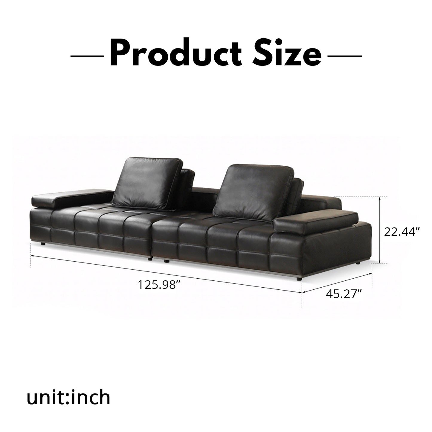 Lawrence Italian Minimalist Black Leather Sofa – Premium Top-Grain Crumple Leather