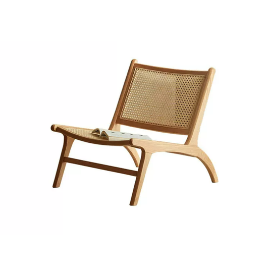 100% Solid Wood Accent Chair with Wicker Backrest, Elegant Chaise Lounges