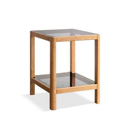 100% Solid Wood End Table with Tempered Glass (Natural)