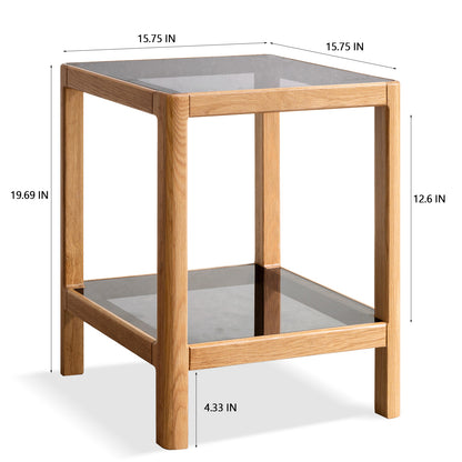 100% Solid Wood End Table with Tempered Glass (Natural)