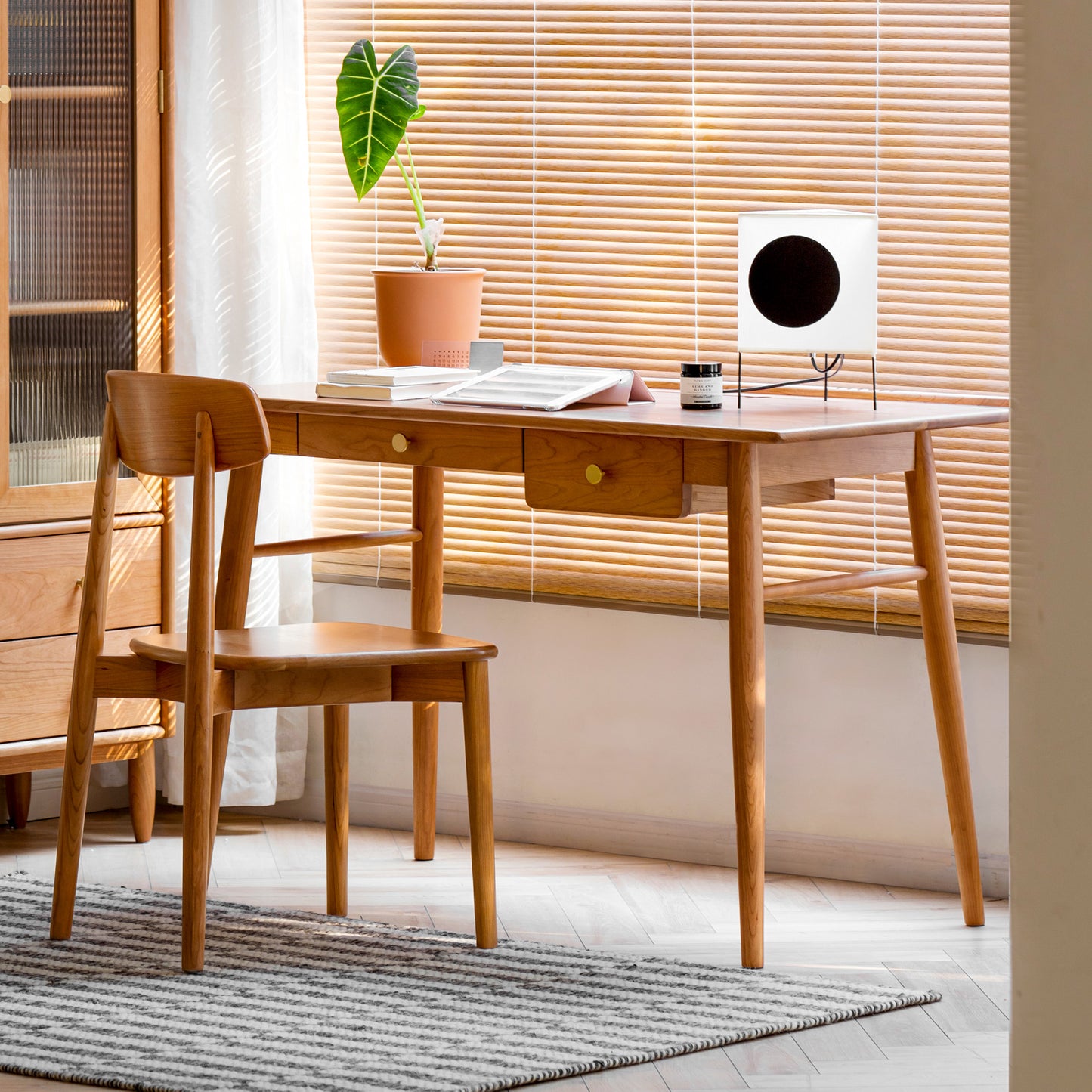 100% Solid Wood Computer Desk with Drawers (Natural)